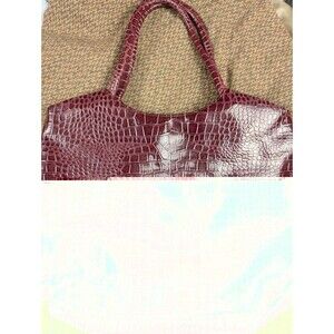 Neiman Marcus Faux Patent Leather Bag Open Faux Patent Leather Croc Print.